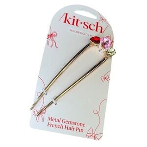 Kitsch French Hair Pin in Gold w/Red and Pink Gems Valentines Gift NEW
